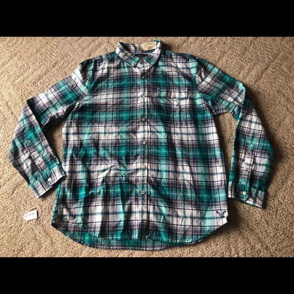 American Eagle Button Up Shirt Plaid Slim Fit Men’s XL Long Sleeve Green NWT New